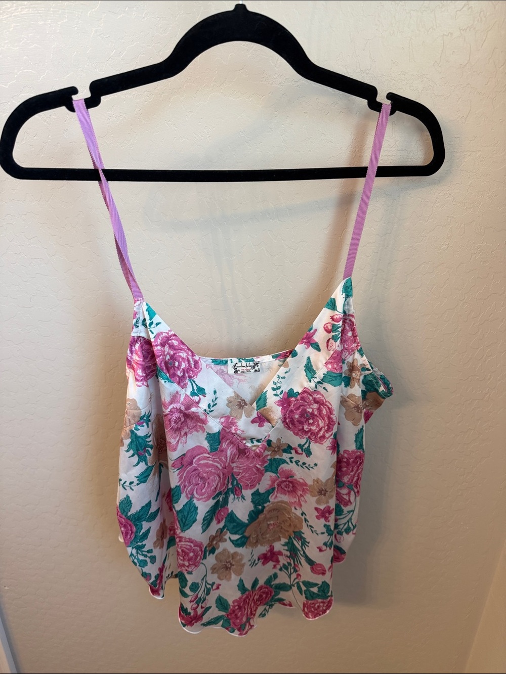 Floral Spaghetti-Strap Cami Top - Pink/Green - Free People